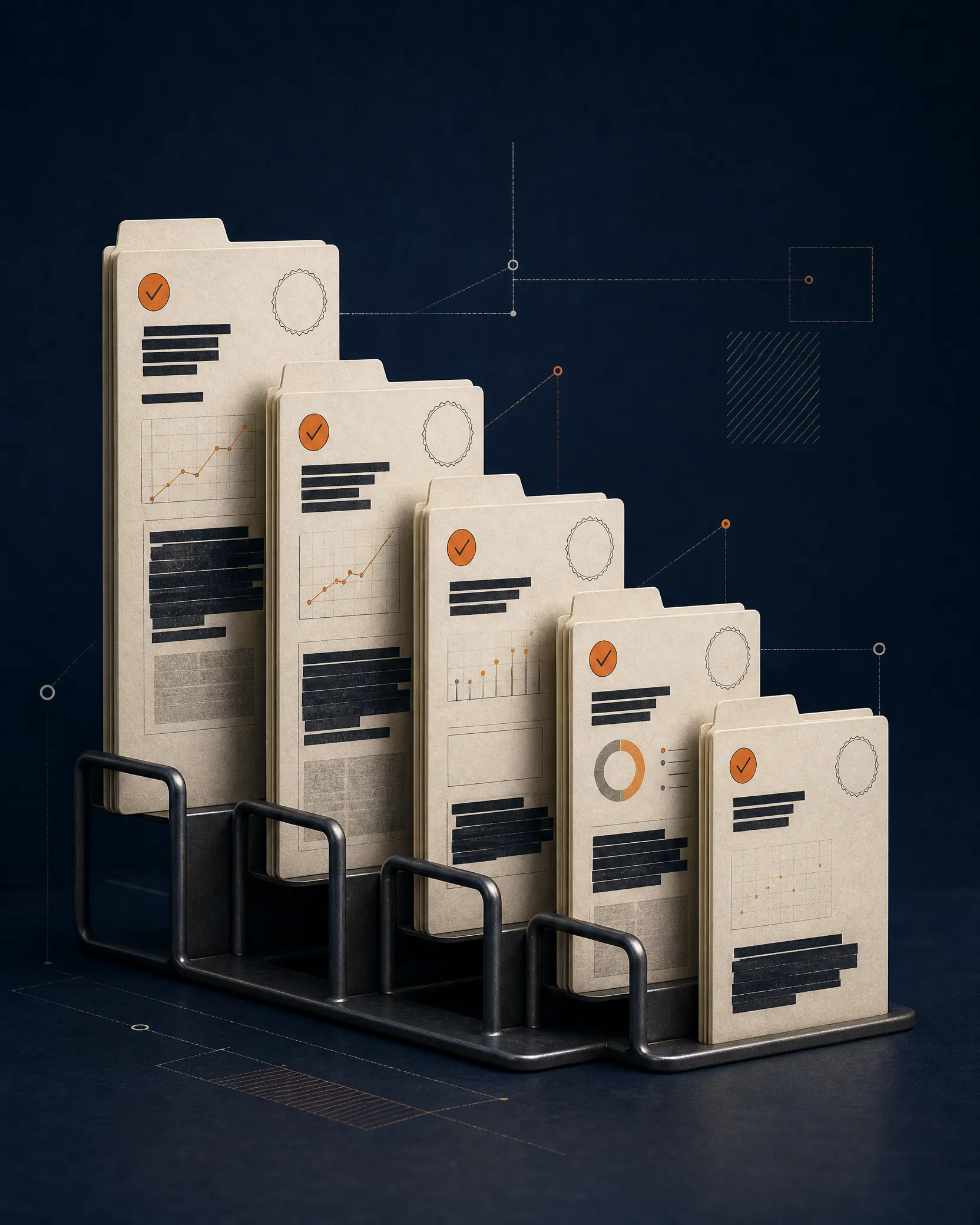 Tabbed folders representing source-linked field service software research
