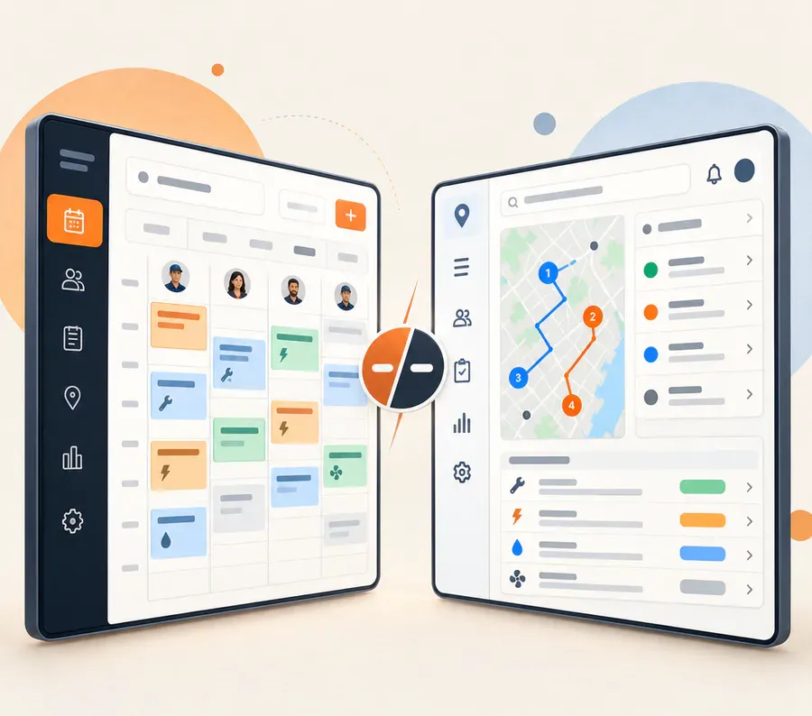 Two field service software dashboards compared side by side